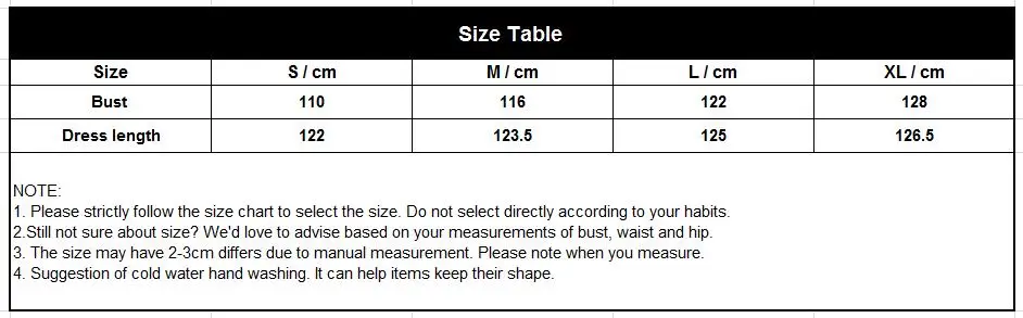 size table