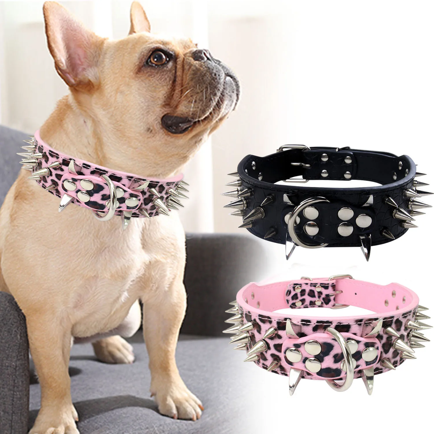 Behogar Adjustable PU Leather Spiked Studded Dog Neck Strap Collars
