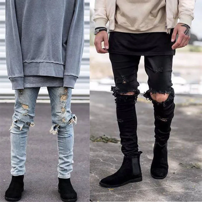 Online Buy Wholesale Men Destroyed Jeans From China Men Destroyed Men destroyed jeans stretch ripped design jean pants kanye west GD hip hop slim fit men - Online Buy Wholesale Men Destroyed Jeans From China Men Destroyed