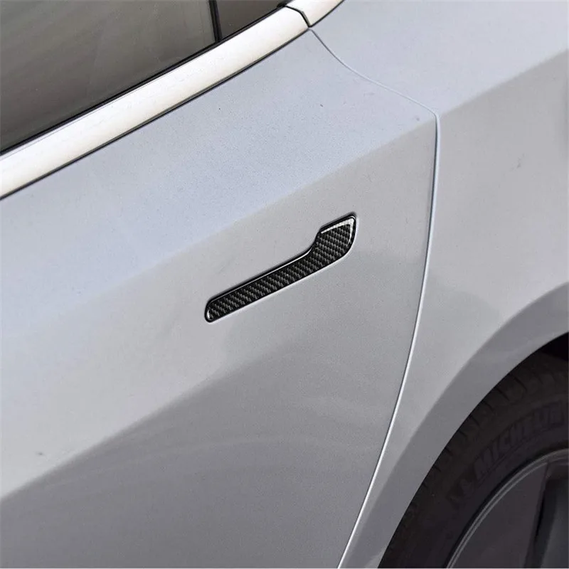 SRXTZM 4 шт./компл. новая дверная ручка из углеродного волокна для автомобиля защитная наклейка для тела самоклеящаяся пленка для Tesla модель 3 Аксессуары