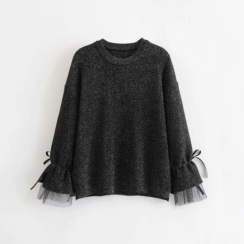 

LJ55-8024 European and American fashion style gold and silver lace sweater