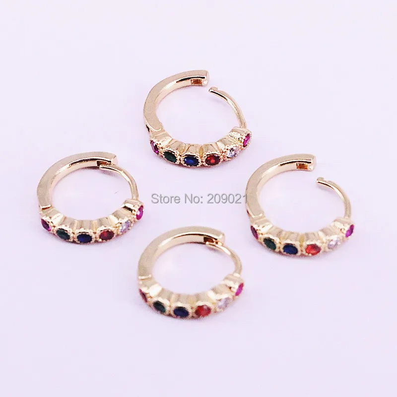 10Pairs 13mm, New gold color Micro pave rainbow cz circle hoop earring for women jewelry