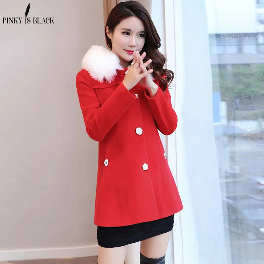 PinkyIsblack осень-зима модные женские туфли Шерстяное Пальто повседневные куртки смесь женская обувь на меху; обувь с элегантными длинными рукавами шерстяное пальто, верхняя одежда - Цвет: Красный