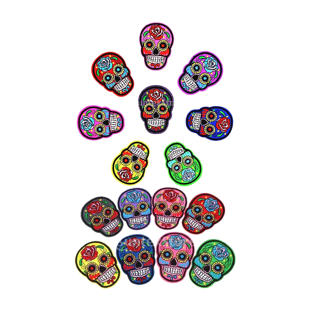 Sugar Skull Day of the Dead Quality Iron On Embroidered Patch Flower Butterfly