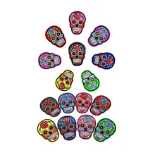 Adesivo caveira de açúcar misto 16 peças, faça você mesmo dia do méxico dos patches bordados a ferro em tecido costurar aplique de pano
