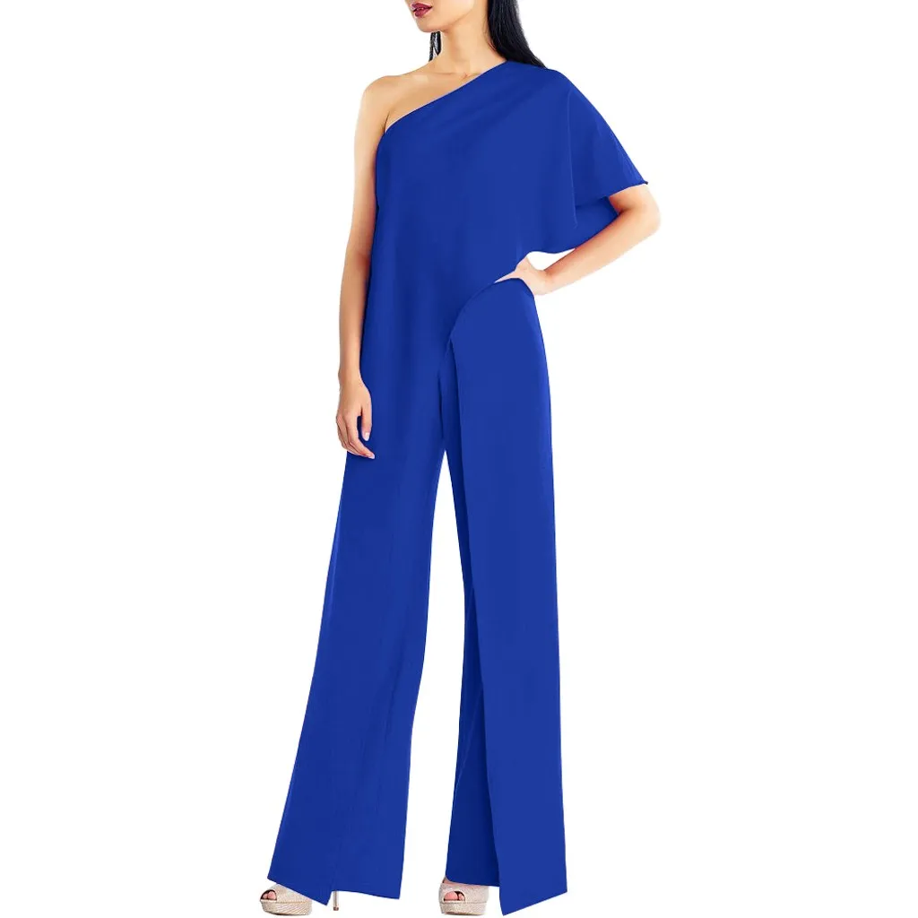 

Women Ladies Fashion Jumpsuit Solid Special Cold Shoulder Patchwork Sexy Loose Playsuit Party Black White Jumpsuit Long Trouser