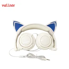 Free shipping Original wired cat ear headphone folded headband earphone LED light headphones suitable for holiday gift or gala