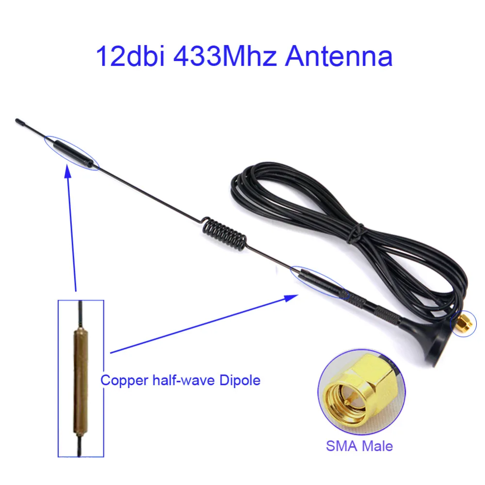 12dbi 433 МГц Антенна Полуволновая дипольная антенна SMA Male/RP Male/TS9 Male с магнитной базой