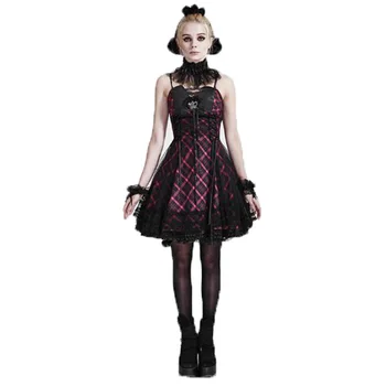 

Punk Lovely Gothic Lolita Black Chest Wrap Knee-length Dress Women's Sexy Off Shoulder Strapless Dresse Lace Patchwork Ball Gown