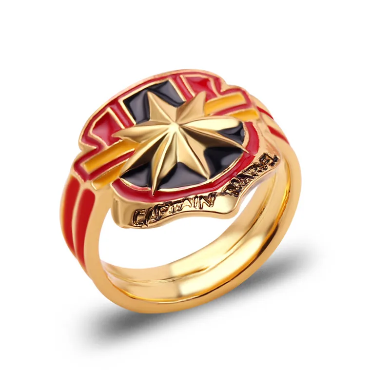 

Marvel Movie Captain Marvel Ring Unlimited Energy Super Heroine Golden Red Charm Ring Higher Further Faster Spirit Jewelry