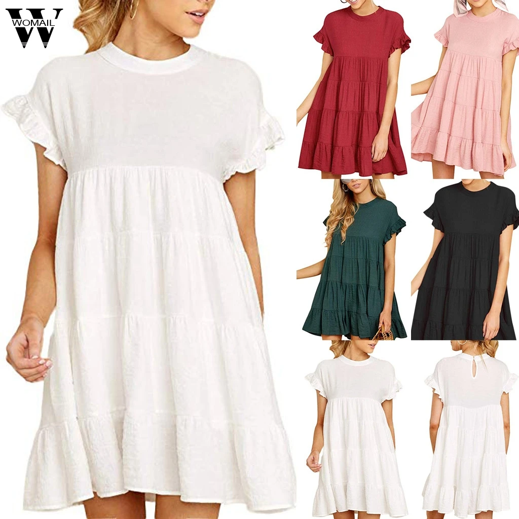 

Womail Women Dress Summer Dresses Casual Womens Ruffle Sleeve Casual Plain Short Sleeve Dress Swing Party Dress 19 Jun13