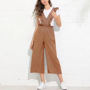

Women Summer Deep V-Neck Striped Jumpsuit Elegant Calf-Length Long Romper Wide Leg Casual Streetwear Jumpsuit