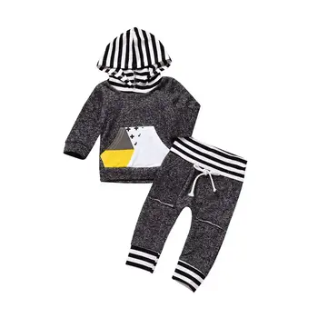 

Oklady 2019 2Pcs Baby Boys Grey Clothes Three-Dimensional Pattern Hooded Sweatshirt Long Sleeve Baby Clothes