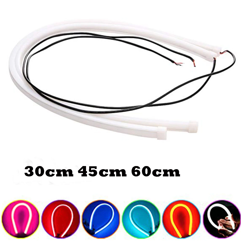

YSY 2pcs/lot 30cm 45cm 60cm Daytime Running Light Flexible Soft Tube Guide Car LED Strip White Yellow pink green