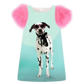 

Girls Dress dalmatians print fashion Birthday party winter Dresses autumn faux fur sleeve Toddler Kids Children Clothing baby