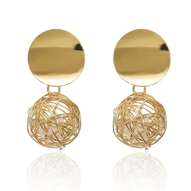 

New Fashion Stud Earrings For Women Golden Color Round Ball Geometric Earrings For Party Wedding Gift Wholesale Ear Jewelry
