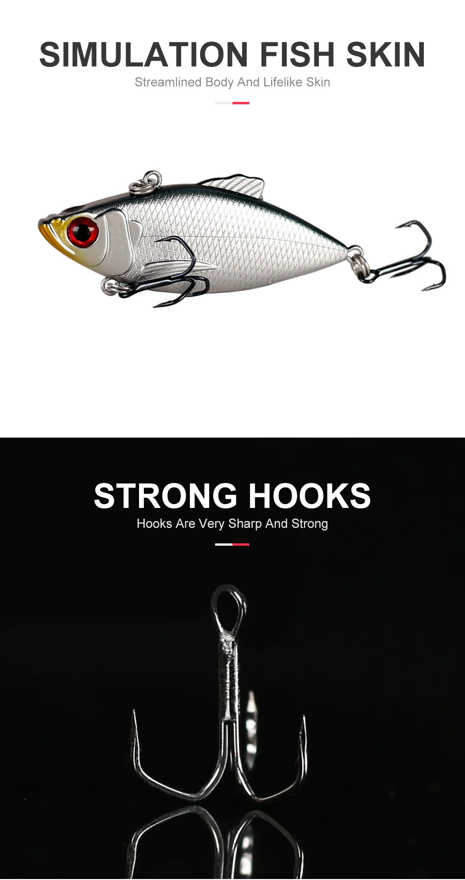 Kingdom Fishing Lures 50m 5.6g, 65mm 10.5g Crankbaits Fishing Small Leaves VIB Vibration Fishing Bait Tackle VMC Hook Hrard Lure (5)