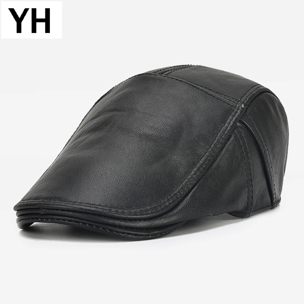 

Men Fashion Quality Genuine Cowhide Leather Cap Brand Casual Warm Leather Hat New Style Autumn Winter Real Cowhide Leather Caps