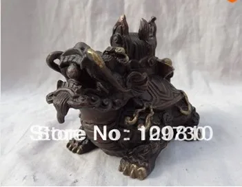 00938 Luck China Pure Bronze YuanBao Wealth Myth Money Dragon Turtle Statue