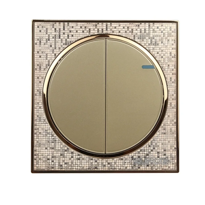 

2 Gang Intermediate Switch Luxury Champagne Gold Light Wall Switch Simple and Fashion Round Button 86mm*86mm Switch