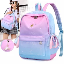 Colorful bow princess student bag Casual children orthopedic backpack Cute girl school bag Pink waterproof nylon backpack