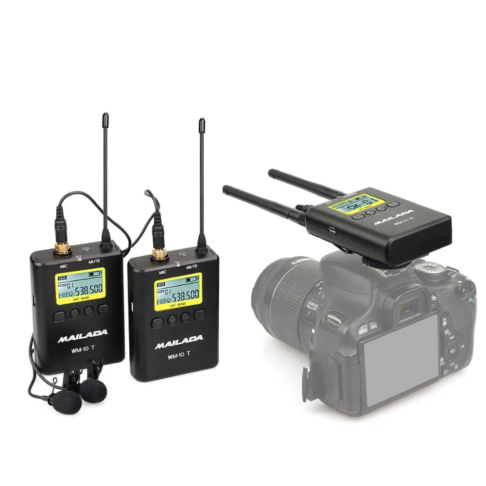 

WM-10 Wireless Microphone Professional UHF Channel Lavalier Lapel Mic Receiver Transmitter for DSLR Camcorder Recorder