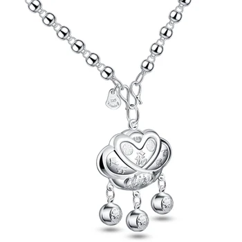 

Retro Pure Silver Carved Ladies Fashionable Women 925 Sterling Silver Long Necklace. Solid silver chain. Wholesale charm jewelry