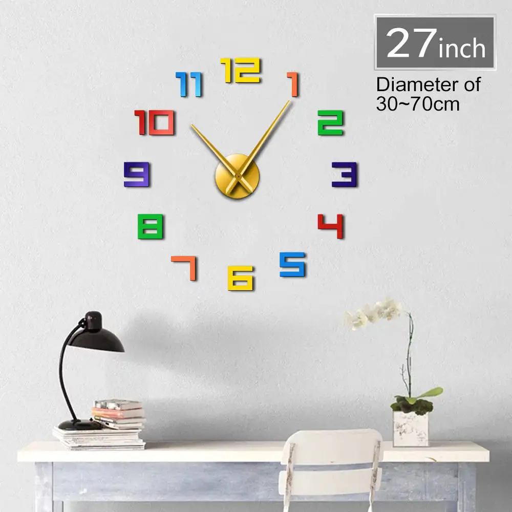 Красочные цифры 3D DIY Arylic настенные часы классические арабские цифры самоклеящиеся декоративные часы настенные наклейки для гостиной