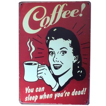 [Mike86] кофе вы можете спать, когда вы мертвы жестяная вывеска настенная живопись художественный металлический декор AA-233 смешанный заказ 20*30 см