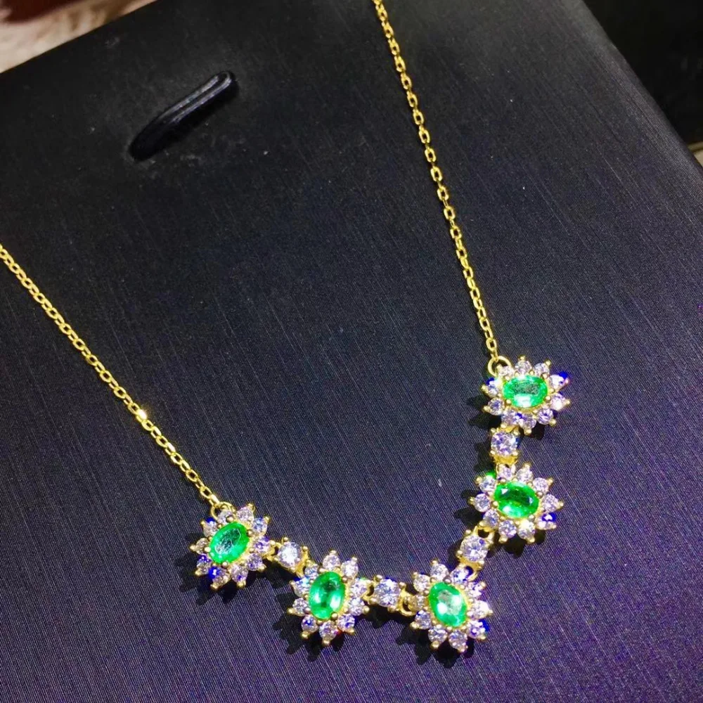 

Natural green emerald Pendant necklace S925 silver Natural gemstone necklace Elegant round Princess women party gift jewelery