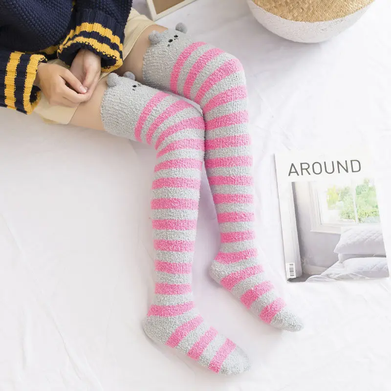 Emmaaby/длинные полосатые носки выше колена с рисунком для девочек; 7 цветов; милые теплые носки; - Цвет: 2