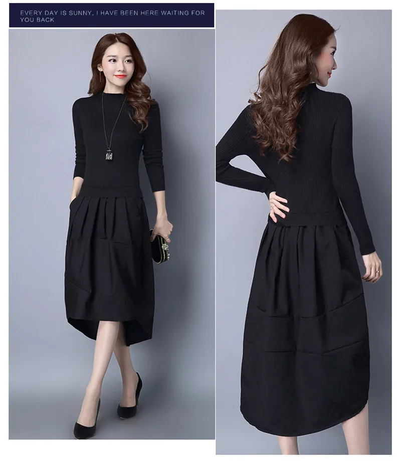 AYUNSUE, осенние женские платья, женское черное трикотажное платье, Элегантное зимнее женское облегающее платье-свитер, Vestidos WXF516