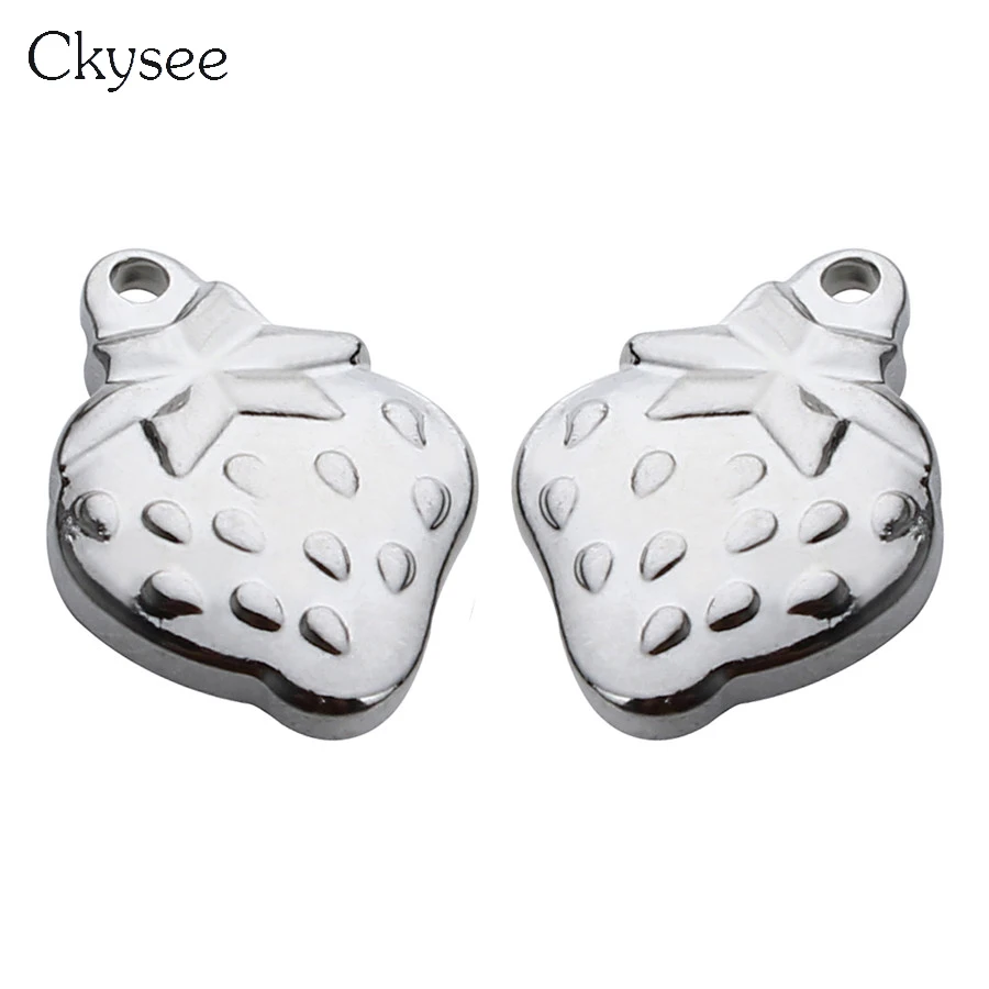 Ckysee 10Pcs/lot Stainless Steel Strawberry Apple Fruit Floating Chams Silver Tone Metal Pendant Charms For Diy Jewelry Making | Украшения