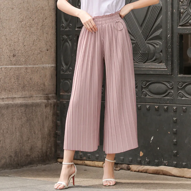 AcFirst New Summer Women Fashion Gray Black Long Loose Pants Wide Leg Pants High Waist Knee Length Female Pants Pleated Plus AcFirst New Summer Women Fashion Gray Black Long Loose Pants Wide Leg Pants High Waist Knee Length Female Pants Pleated Plus