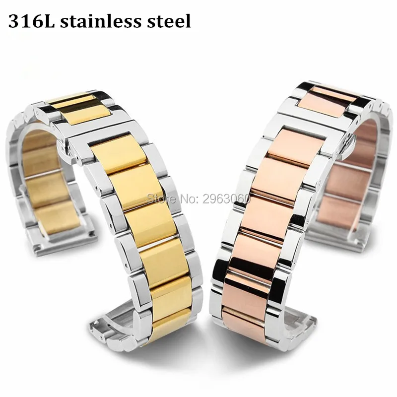 

Common Used 316L Stainless Steel Watchband Silver&Gold Bracelet 18mm 20mm 21mm 23mm Top Grade Straight End Solid Band MEN*WOMEN
