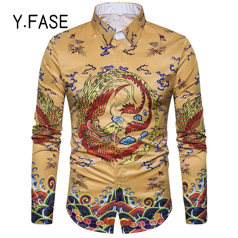 Y.FASE Men Fashion Casual Long Sleeve Printed Shirt Slim Fit Male Social Business Brand Clothing Soft Comfortable C409 | Мужская одежда