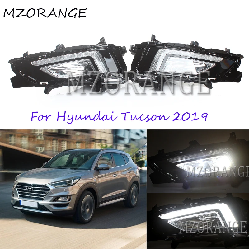 

MZORANGE 2Pcs Car Styling Daytime Running Light DRL For Hyundai Tucson 2019 White LED Day Light 12V ABS Front Fog Lamp Cover