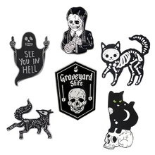 Broches de estilo Punk Dark series esqueleto Denim esmalte pins SEE YOU IN HELL Cool Rock broches regalos para amigos joyería al por mayor