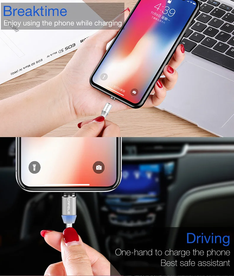 Cafele Светодиодный магнитный usb-кабель для iphone X Xs Max samsung S9 huawei Xiaomi USB кабель для IOS Micro type c USB порт 2A заряднеое устройство