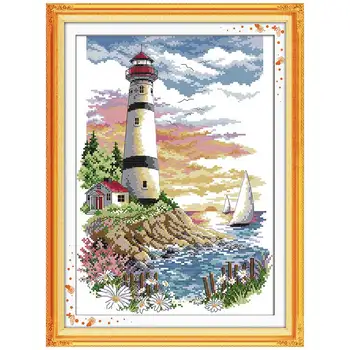 

Lighthouse (4) Patterns Counted Cross Stitch Set Wholesale Scenery Cross-stitch Kit Embroidery Needlework