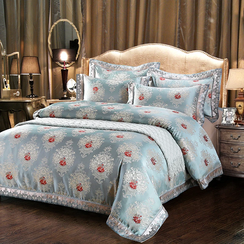 

Luxury Royal Bedding set High Precision Stain Jacquard Queen Size Bed set Duvet cover Cotton Bed sheet set Pillow