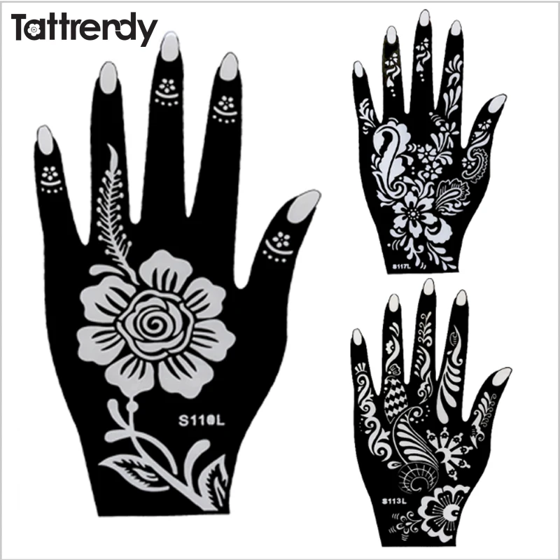 

6pcs Henna Tattoo Stencils Indian Wedding Airbrush Glitter Lace Flower Hand Foot templates For Body Painting Tattrendy sheets