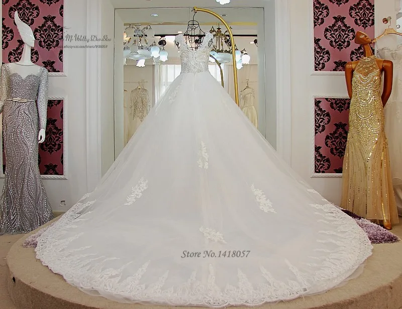 Vestido De Noiva Роскошные Свадебные и Бальные платья Кружево 2016 принцесса свадебные платья длинным шлейфом платье невесты плюс Размеры trouwjurk