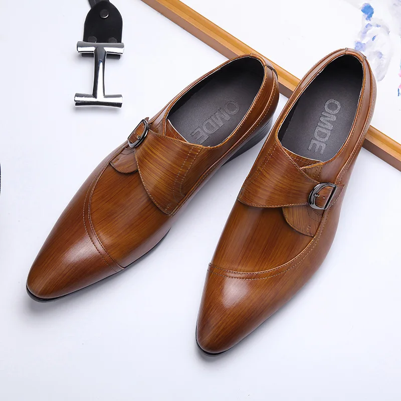 QYFCIOUFU/модельные туфли из натуральной кожи с пряжкой; Мужская офисная обувь без застежки; официальная обувь с острым носком; итальянская