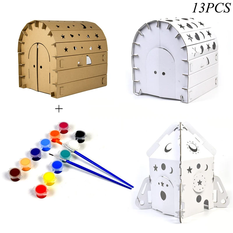 us 882 29 offchildren's diy graffiti cardboard toy corrugated paper 3d  puzzle coloring assembled model children's handmade paper house toyscraft