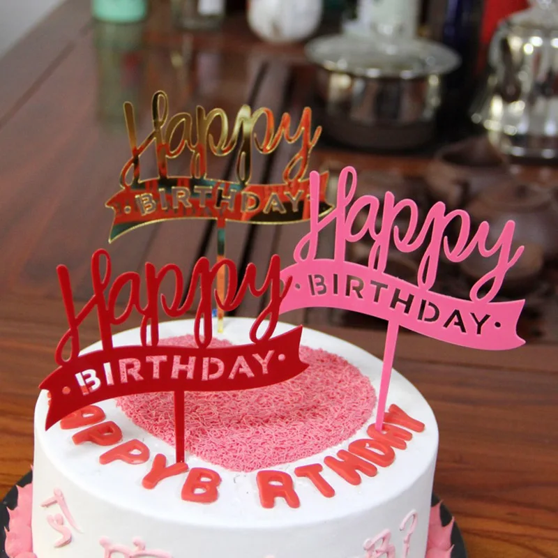 New-Acrylic-Happy-Birthday-Cupcake-Topper-Pink-Gold-Red-Acrylic-Cake-Topper-Flag-For-Birthday-Party