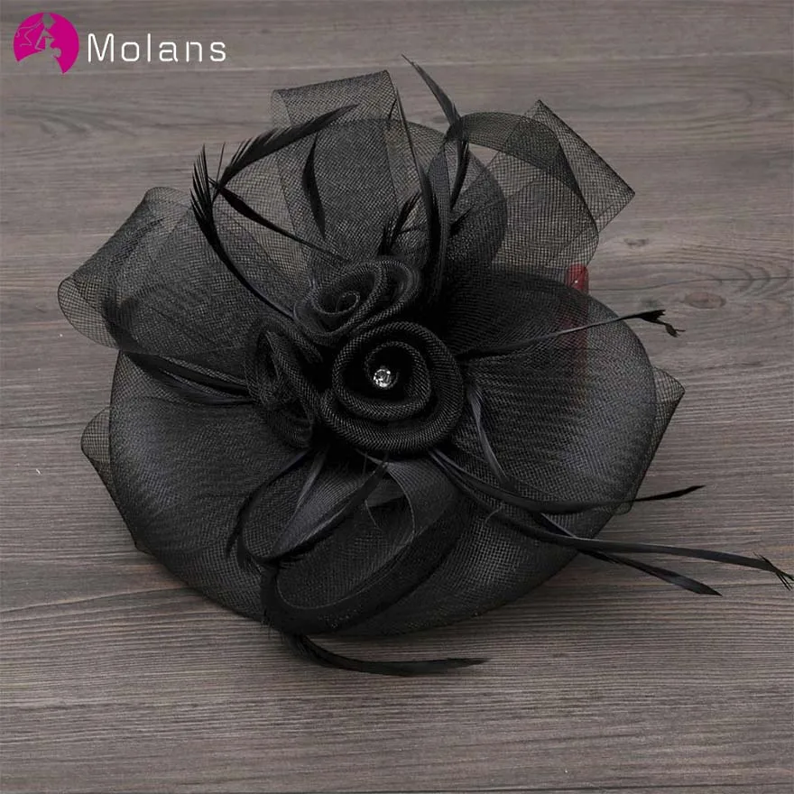 

MOLANS Fancy Flower Feather Mesh Bridal Wedding Fascinator Fabric Floral Middle Drill With Clips for Women Party Hair Ornament