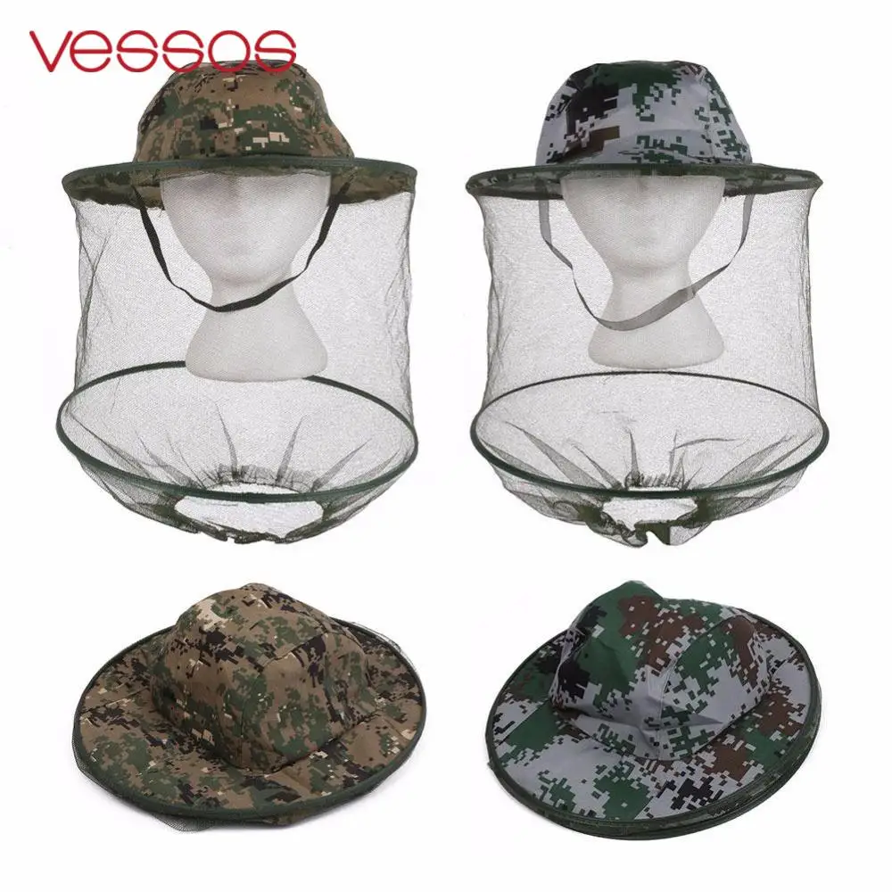 

Camouflage Anti Mosquito Fishing Hat With Net Mesh Head Cover Fisherman Hat Beekeeping Camping Mask Face Protect Caps