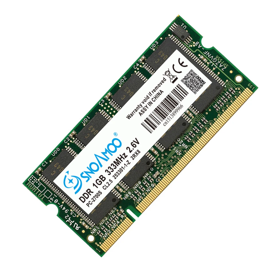 Оперативная память для ноутбука SNOAMOO SO-DIMM DDR1 DDR 400 333 МГц/PC-3200 PC-2700 200 Контактов 1024 МБ 1 ГБ для памяти Sodimm