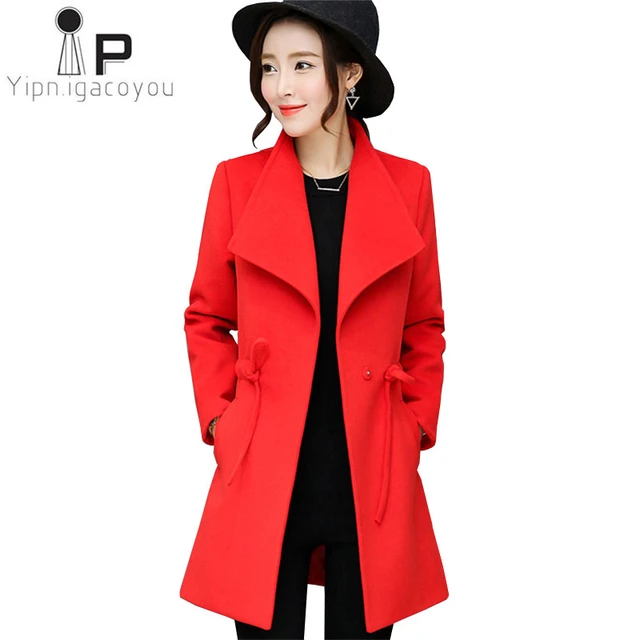 Automne hiver femmes manteaux 2020 coréen grande taille chaud Long manteau  femmes fausse laine manteau jaune rouge veste élégante femme pardessus XXL  | AliExpress